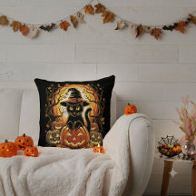 Gato brujo calabaza gato negro Halloween espeluzna
