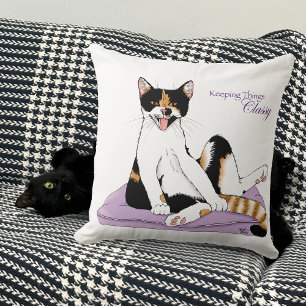 Cojín Decorativo Gato Calico Caprichoso Púrpura Sassy y Elegante
