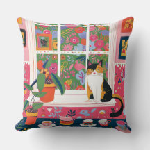Gato Calico en Alféizar de Ventana Pop Art