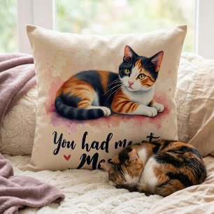 Cojín Decorativo Gato Calico Me Tenías en Miau Acuarela