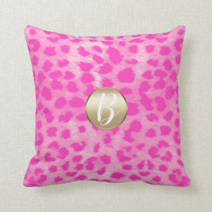 Cojín Decorativo Gato Cheetah Rosa Estampado Monograma Brillo Dorad
