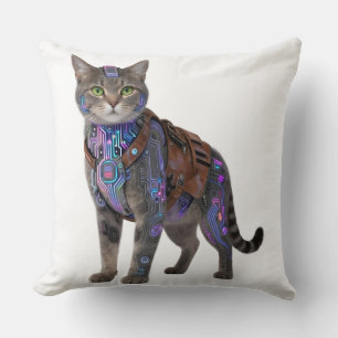 Cojín Decorativo Gato Circuito Cyberpunk – Bestia Tech Neon