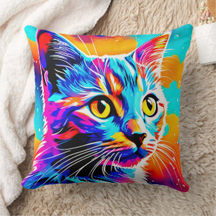 Cojín Decorativo Gato Colorido Mirando