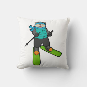 Cojín Decorativo Gato como esquiador con esquí