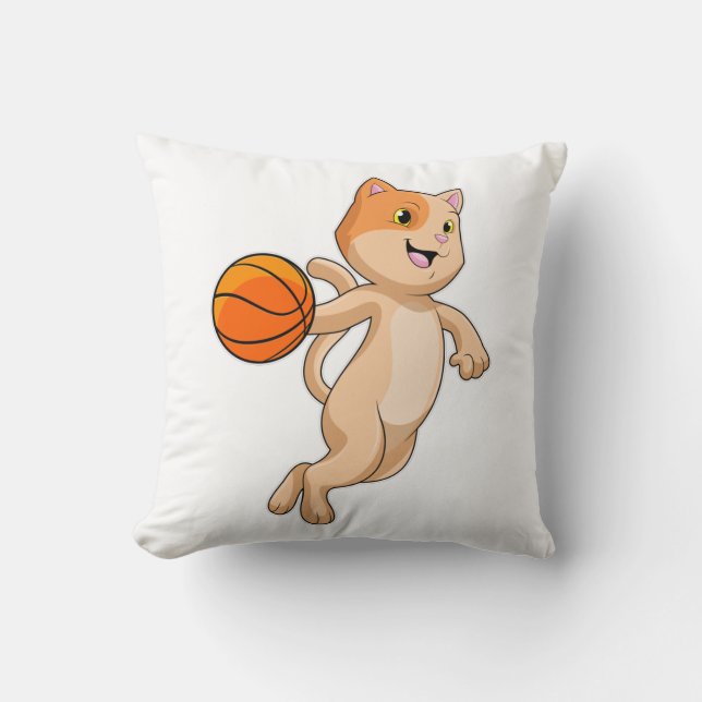 Cojín Decorativo Gato como jugador de baloncesto con baloncesto (Anverso)