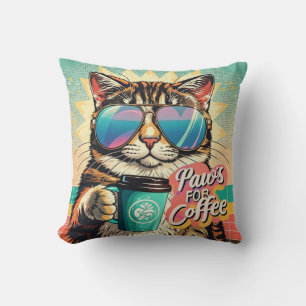 Cojín Decorativo Gato con gafas de sol sobredimensionadas con café