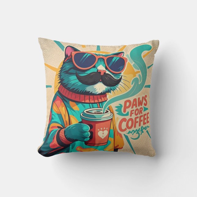 Cojín Decorativo Gato con gafas de sol sobredimensionadas, sostenie (Anverso)