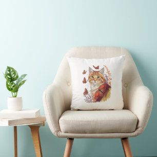 Cojín Decorativo Gato con mariposas monarcas