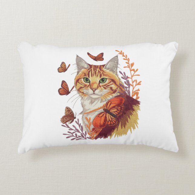 Cojín Decorativo Gato con mariposas monarcas (Anverso)
