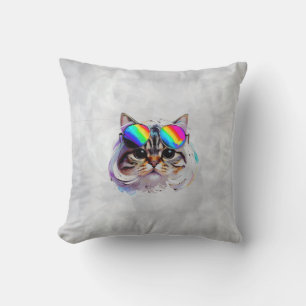Cojín Decorativo Gato con peluca y gafas de sol (Cuadro #3)