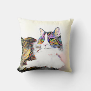 Cojín Decorativo Gato con piel de arcoiris, imagen estilizada pinta