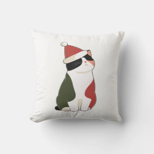 Cojín Decorativo Gato con sombrero de Santa – Ilustración navideña