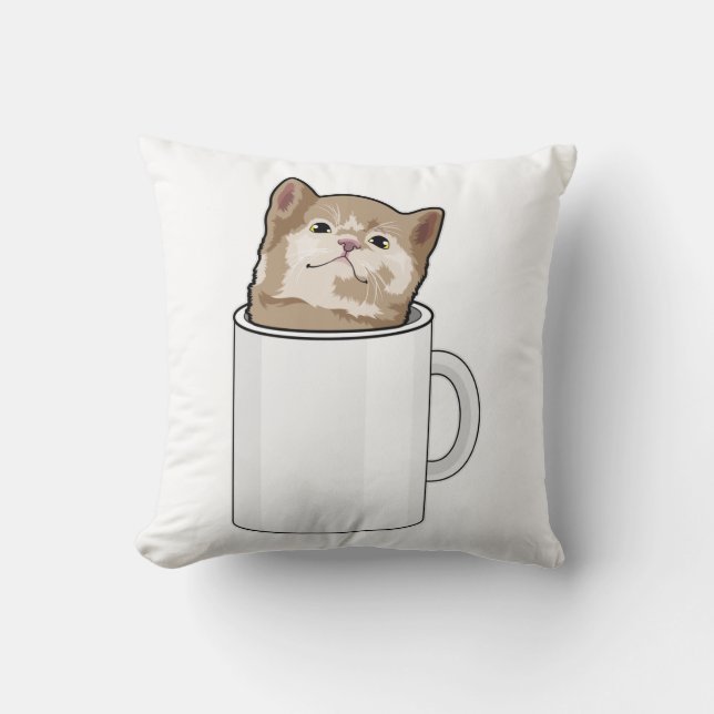 Cojín Decorativo Gato con tazón de café (Anverso)