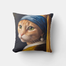 Cojín Decorativo Gato con una Perla | Divertida parodia de Vermeer