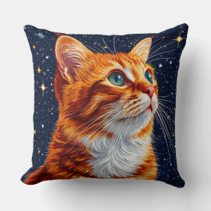 Cojín Decorativo Gato contemplando un cielo cósmico estrellado