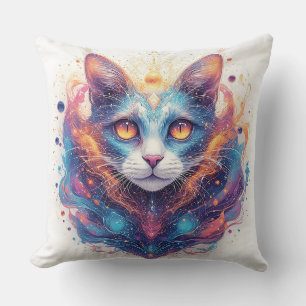 Cojín Decorativo Gato Cósmico Vibrante con Ojos Brillantes