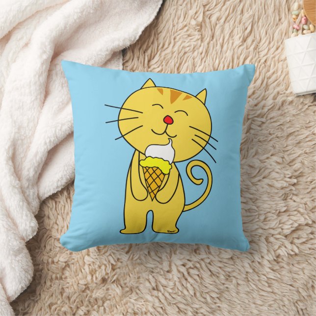 Cojín Decorativo Gato Crema de hielo Cono Pillow Bebé Azul rosado (Manta)