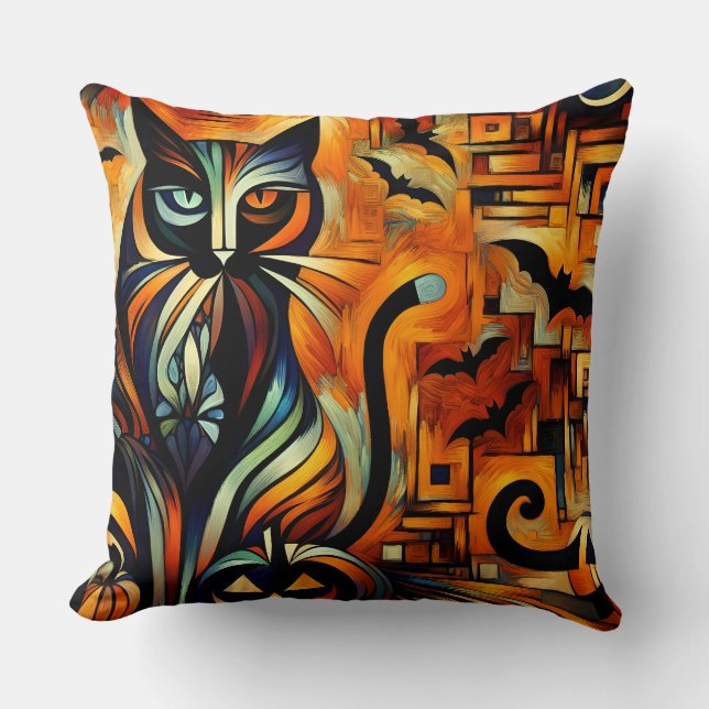 Cojín Decorativo Gato Cubism Halloween (Anverso)