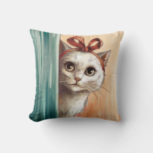 Cojín Decorativo Gato curioso con arco