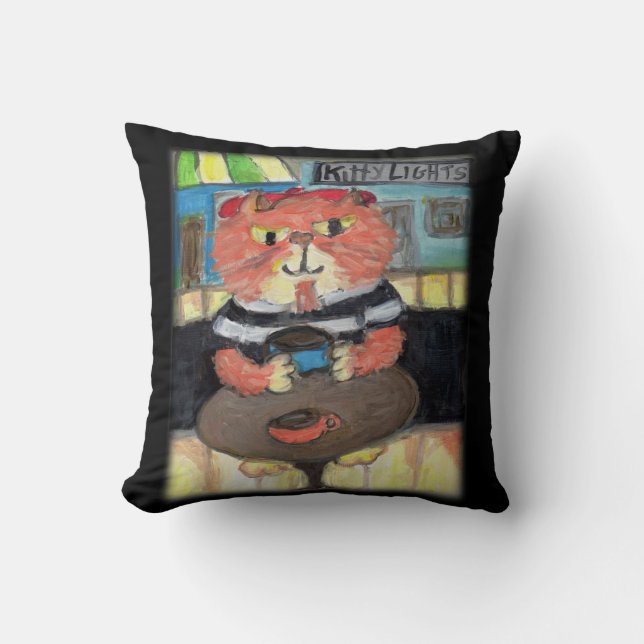 Cojín Decorativo Gato de arte popular del poeta Beat Fun Cincuenta  (Anverso)