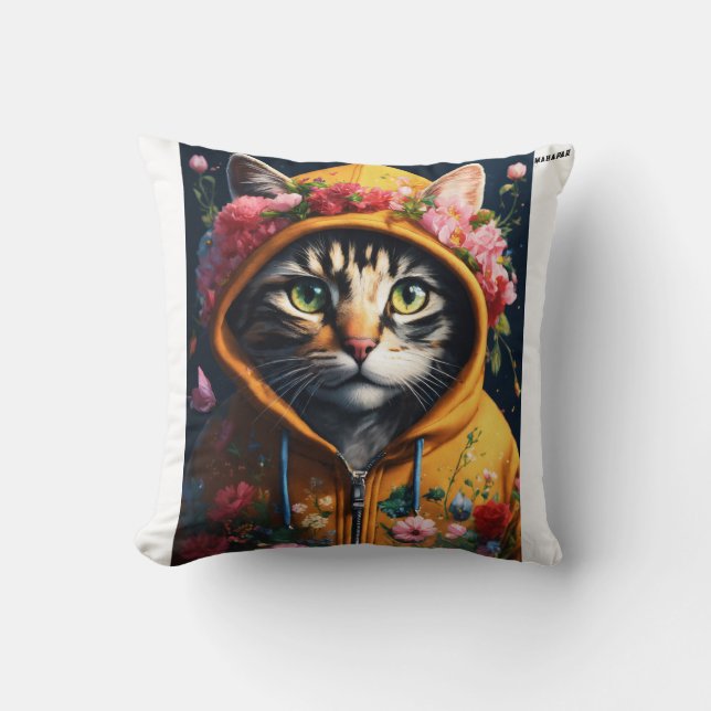 Cojín Decorativo "Gato de azadón floral - Moda callejera" (Anverso)