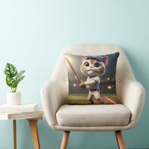 Cojín Decorativo Gato De Béisbol Gracioso En 3D,