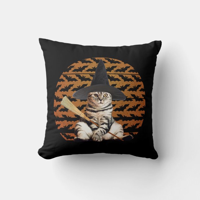 Cojín Decorativo Gato de bruja de Halloween (Anverso)