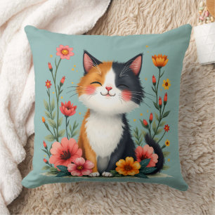 Cojín Decorativo Gato de Calico Cute con estética de Cottagecore fl