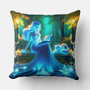 Cojín Decorativo Gato de Chica de vidrio lindo Fantasy