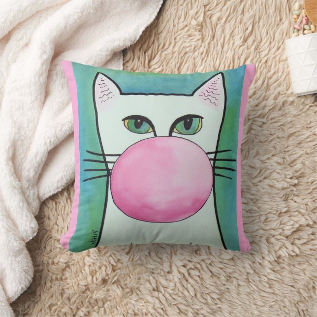 Cojín Decorativo Gato de chicle en arte azul (Manta)