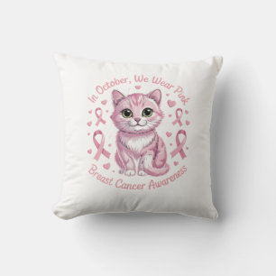 Cojín Decorativo Gato de Conciencia del Cáncer de Mama en Octubre N