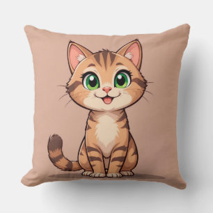 Cojín Decorativo Gato de dibujos animados adorable con ojos verdes