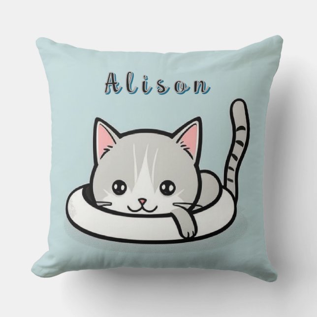 Cojín Decorativo Gato de dibujos animados adorable descansando jugu (Anverso)