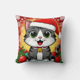 Cojín Decorativo Gato de dibujos animados con sombrero de Santa con