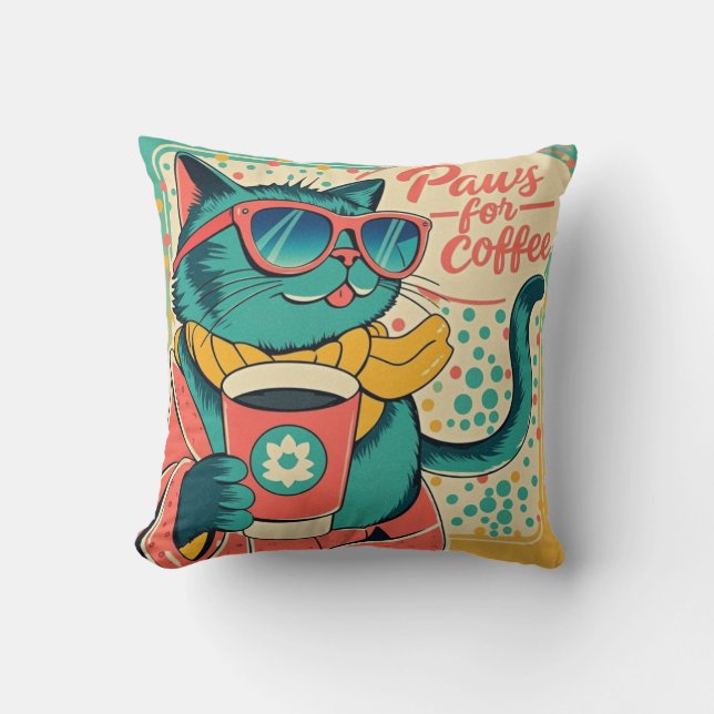 Cojín Decorativo Gato de dibujos animados de estilo retro que lleva (Anverso)