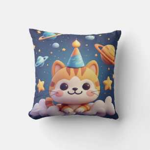 Cojín Decorativo Gato de dibujos animados lindo en la nube con somb