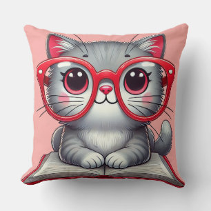 Cojín Decorativo Gato de dibujos animados lindo que lleva gafas
