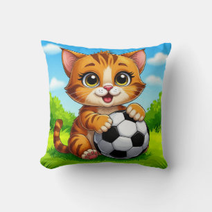 Cojín Decorativo Gato de dibujos animados lindo sosteniendo balón d