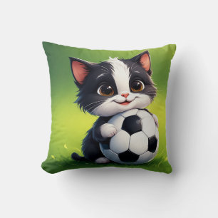 Cojín Decorativo Gato de dibujos animados lindo sosteniendo balón d