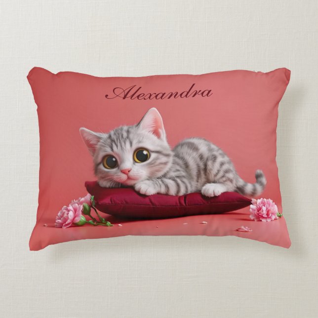 Cojín Decorativo Gato de enero lindo con claveles (Anverso)