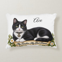 Cojín Decorativo Gato de esmoquin familiar de bruja personalizado