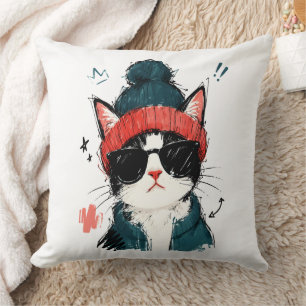 Cojín Decorativo Gato de Esmoquin Genial con Gorro y Gafas de Sol