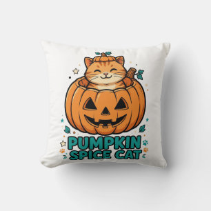 Cojín Decorativo Gato de Especias de Calabaza Halloween Gato Naranj