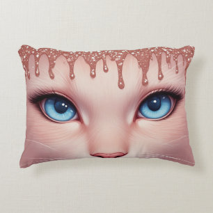 Cojín Decorativo Gato de Fantasía Ojos Azules con Goteo de Oro Rosa