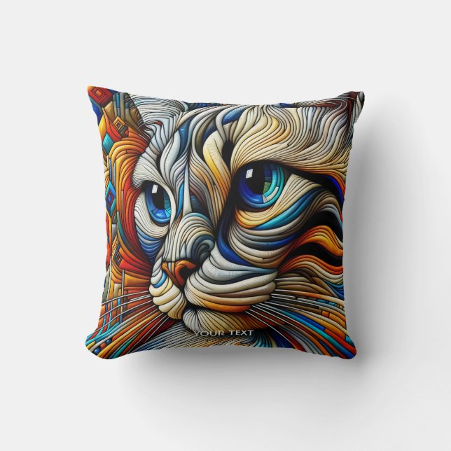 Cojín Decorativo Gato de fantasía suave estilo Art déco (Anverso)