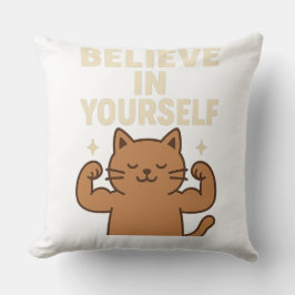 Cojín Decorativo Gato de Flexing motivacional - "Créeme en ti mismo