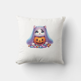 Cojín Decorativo Gato de Halloween con Calabaza y Camiseta Manga La