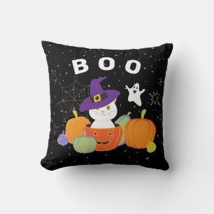 Cojín Decorativo Gato de Halloween curado en Gorra de brujas