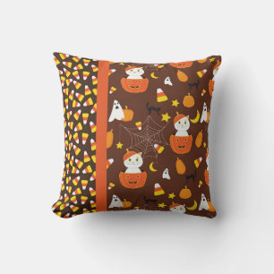 Cojín Decorativo Gato de Halloween lindo en patrón de calabaza