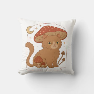 Cojín Decorativo Gato de hongo Cottagecore con sombrero � Estética 